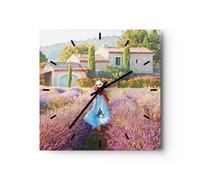 Horloge murale en verre 40x40cm Silencieuse Boho Bruyères Femme Wall Clock