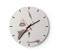 Horloge murale en verre 40x40cm Silencieuse Boho Femme Bouche Wall Clock