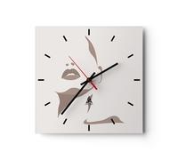 Horloge murale en verre 40x40cm Silencieuse Boho Femme Bouche Wall Clock
