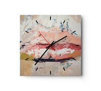 Horloge Murale Design Moderne Bouche Empâtement Morceau 40x40cm Grand Pendule Murale en Verre Cuisine Salon Chambre Silencieuse Originale Wall Clock Décoration Murale Art Wall Decor C3AC40x40-4422