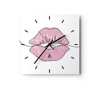 Horloge murale en verre 40x40cm Silencieuse Bouche Image Moderne Wall Clock