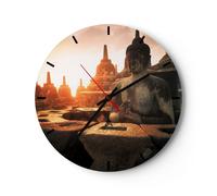 Horloge murale en verre 40x40cm Silencieuse Bouddha foi Asie Wall Clock