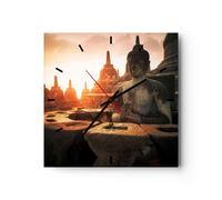Horloge murale en verre 40x40cm Silencieuse Bouddha foi Asie Wall Clock