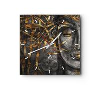 Horloge murale en verre 40x40cm Silencieuse Bouddha Or Bodhisattva Wall Clock