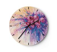Horloge murale en verre 40x40cm Silencieuse Bouquet Fleurs Roses Wall Clock