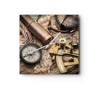 Horloge murale en verre 40x40cm Silencieuse boussole boussole carte Wall Clock
