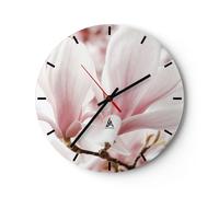 Horloge murale en verre 40x40cm Silencieuse Brindille Magnolia Fleur Wall Clock
