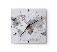 Horloge murale en verre 40x40cm Silencieuse Carte Le Monde Continents Wall Clock