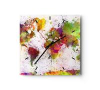 Horloge murale en verre 40x40cm Silencieuse carte monde moderne Wall Clock