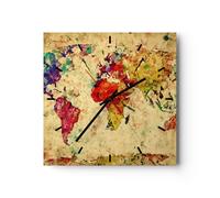 Horloge murale en verre 40x40cm Silencieuse carte monde moderne Wall Clock