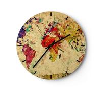 Horloge murale en verre 40x40cm Silencieuse carte monde moderne Wall Clock