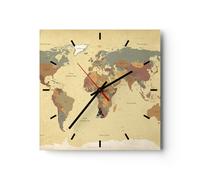 Horloge murale en verre 40x40cm Silencieuse carte monde pays Wall Clock