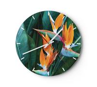 Horloge murale en verre 40x40cm Silencieuse Céleste Oiseau Fleur Wall Clock