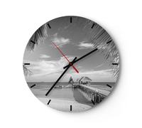 Horloge murale en verre 40x40cm Silencieuse Céleste Plage Monochrome Wall Clock