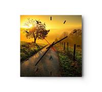Horloge murale en verre 40x40cm Silencieuse champ route arbre Wall Clock