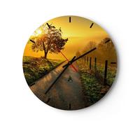 Horloge murale en verre 40x40cm Silencieuse champ route arbre Wall Clock