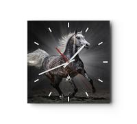 Horloge murale en verre 40x40cm Silencieuse cheval animal nature Wall Clock