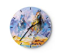 Horloge murale en verre 40x40cm Silencieuse cheval nature animal Wall Clock