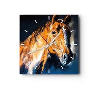 Horloge murale en verre 40x40cm Silencieuse cheval nature animal Wall Clock