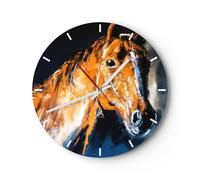 Horloge murale en verre 40x40cm Silencieuse cheval nature animal Wall Clock