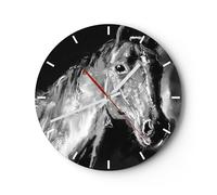 Horloge murale en verre 40x40cm Silencieuse cheval nature animal Wall Clock