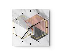 Horloge murale en verre 40x40cm Silencieuse Chiffres blanc doré Wall Clock