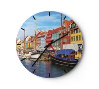 Horloge murale en verre 40x40cm Silencieuse Copenhague Nahavn Navires Wall Clock