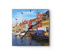 Horloge murale en verre 40x40cm Silencieuse Copenhague Nahavn Navires Wall Clock