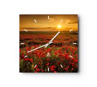 Horloge murale en verre 40x40cm Silencieuse coquelicot fleur prairie Wall Clock