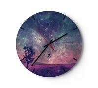 Horloge murale en verre 40x40cm Silencieuse Cosmos Arbre Prairie Wall Clock