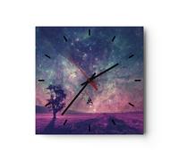 Horloge murale en verre 40x40cm Silencieuse Cosmos Arbre Prairie Wall Clock