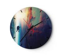 Horloge murale en verre 40x40cm Silencieuse Cosmos Astronaute Planète Wall Clock