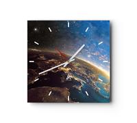 Horloge murale en verre 40x40cm Silencieuse cosmos terre Wall Clock Decoration