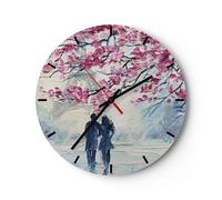 Horloge murale en verre 40x40cm Silencieuse Couple Paris Arbre Wall Clock