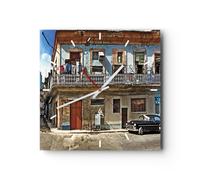 Horloge murale en verre 40x40cm Silencieuse Cuba La Havane Balcon Wall Clock
