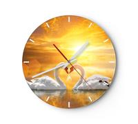 Horloge murale en verre 40x40cm Silencieuse cygne eau couple Wall Clock