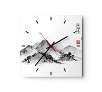 Horloge murale en verre 40x40cm Silencieuse Dessin Asie Montagnes Wall Clock