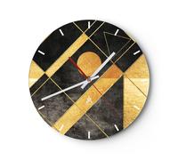 Horloge murale en verre 40x40cm Silencieuse Doré Noir Chiffres Wall Clock