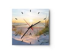 Horloge murale en verre 40x40cm Silencieuse dune plage mer Wall Clock Decoration