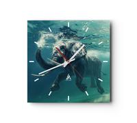 Horloge murale en verre 40x40cm Silencieuse éléphant animal eau Wall Clock