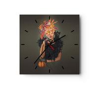 Horloge murale en verre 40x40cm Silencieuse Femme chat fleurs Wall Clock