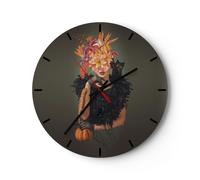 Horloge murale en verre 40x40cm Silencieuse Femme chat fleurs Wall Clock