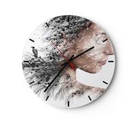 Horloge murale en verre 40x40cm Silencieuse Femme Double Exposition Wall Clock