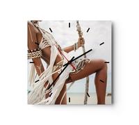 Horloge murale en verre 40x40cm Silencieuse Femme Liberté Exotisme Wall Clock
