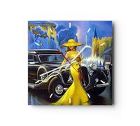 Horloge murale en verre 40x40cm Silencieuse femme rétro style Wall Clock