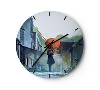Horloge murale en verre 40x40cm Silencieuse femme rue maison Wall Clock