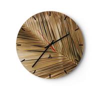 Horloge murale en verre 40x40cm Silencieuse Feuille Or Plante Wall Clock