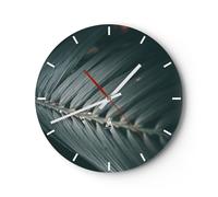 Horloge murale en verre 40x40cm Silencieuse Feuille Palmier Exotique Wall Clock