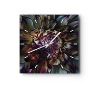 Horloge murale en verre 40x40cm Silencieuse Feuilles Agave Fleur Wall Clock