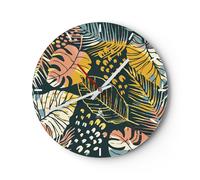 Horloge murale en verre 40x40cm Silencieuse Feuilles Modernes Coloré Wall Clock